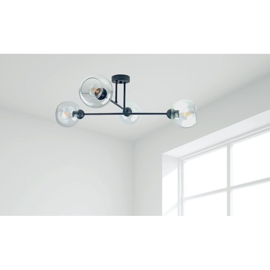 Lustr na tyči VASCO 4xE27/60W/230V černá/čirá
