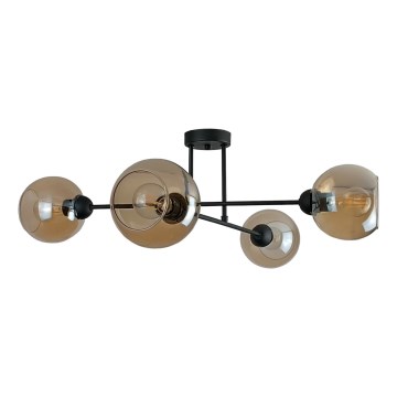 Lustr na tyči VASCO 4xE27/60W/230V černá/kouřová béžová