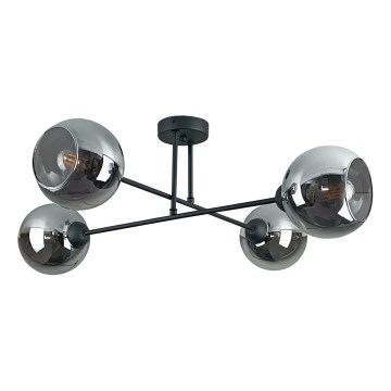 Lustr na tyči VASCO 4xE27/60W/230V černá/kouřová černá
