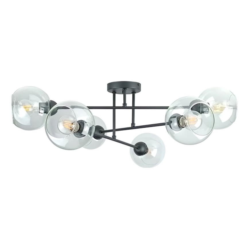 Lustr na tyči VASCO 6xE27/60W/230V černá/čirá