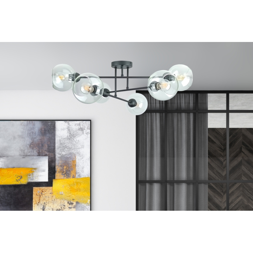 Lustr na tyči VASCO 6xE27/60W/230V černá/čirá