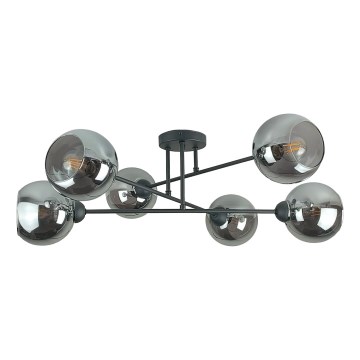 Lustr na tyči VASCO 6xE27/60W/230V černá/kouřová černá