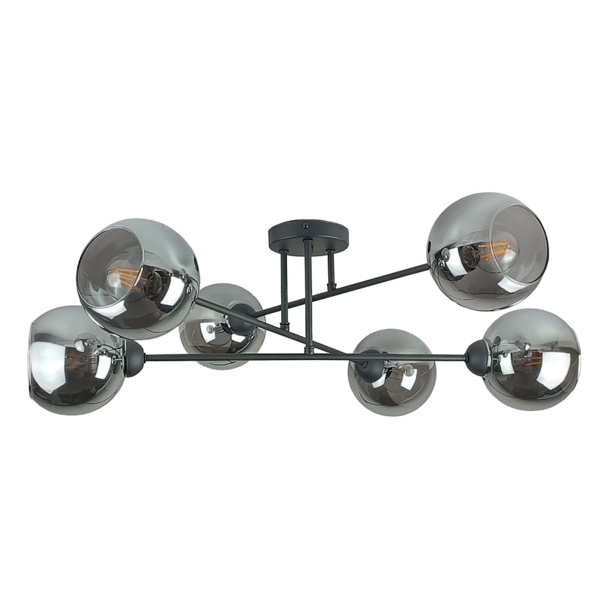 Lustr na tyči VASCO 6xE27/60W/230V černá/kouřová černá