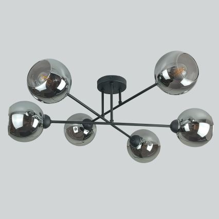 Lustr na tyči VASCO 6xE27/60W/230V černá/kouřová černá