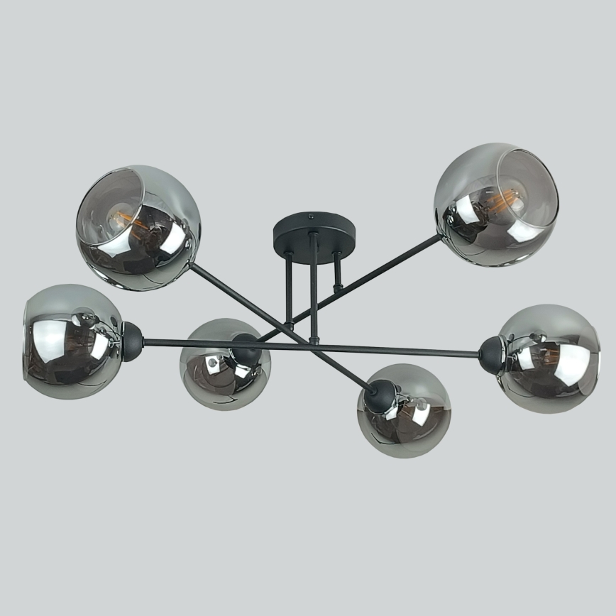 Lustr na tyči VASCO 6xE27/60W/230V černá/kouřová černá