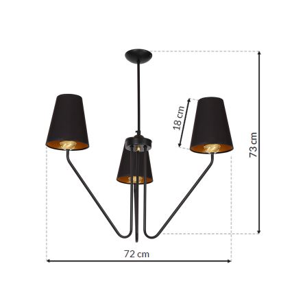 Lustr na tyči VICTORIA 3xE27/60W/230V černá