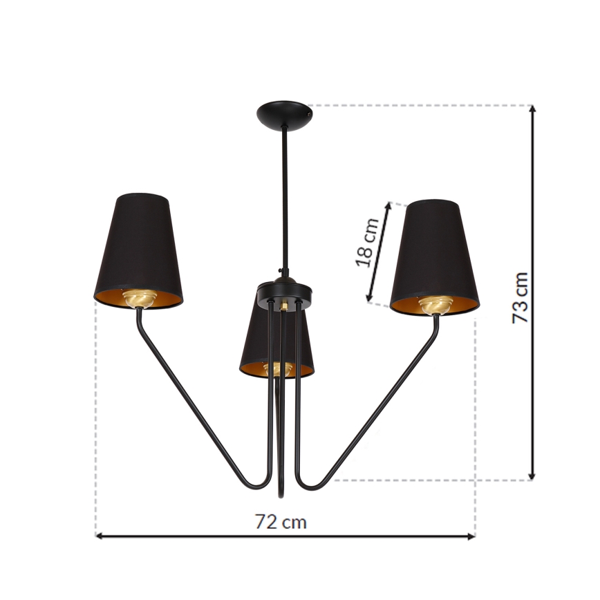 Lustr na tyči VICTORIA 3xE27/60W/230V černá