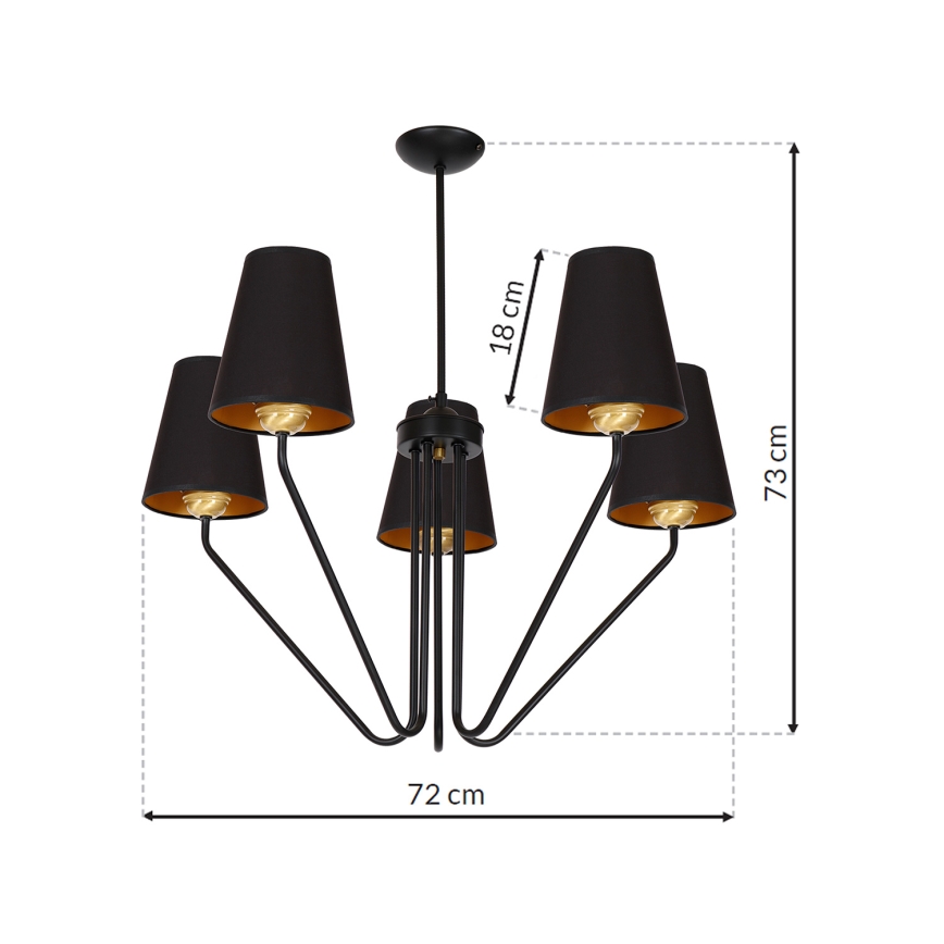 Lustr na tyči VICTORIA 5xE27/60W/230V černá