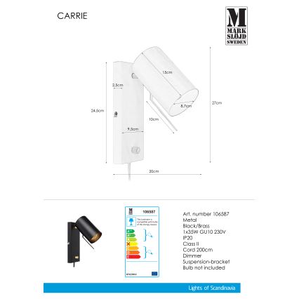 Markslöjd 106587 - Stmívatelné nástěnné svítidlo CARRIE 1xGU10/35W/230V černá