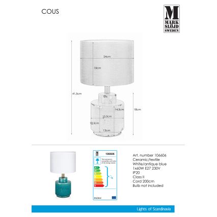 Markslöjd 106606 - Stolní lampa COUS 1xE27/60W/230V