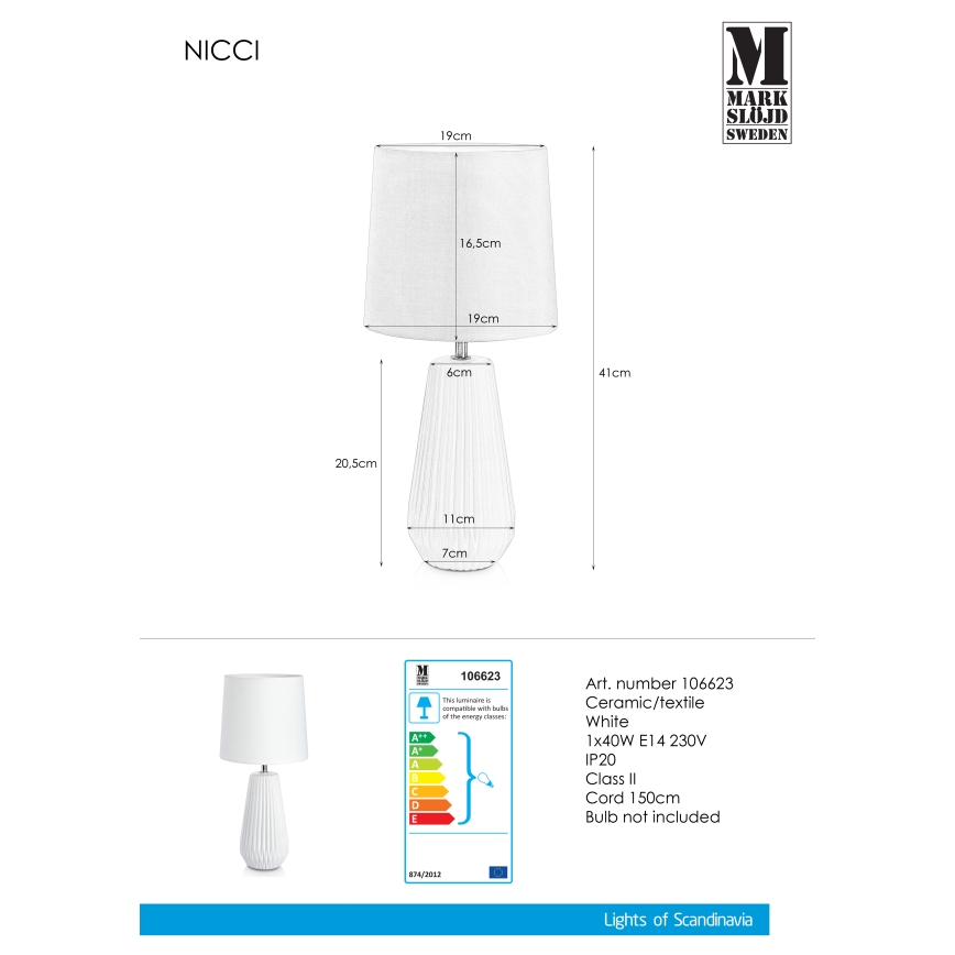 Markslöjd 106623 - Stolní lampa NICCI 1xE14/40W/230V