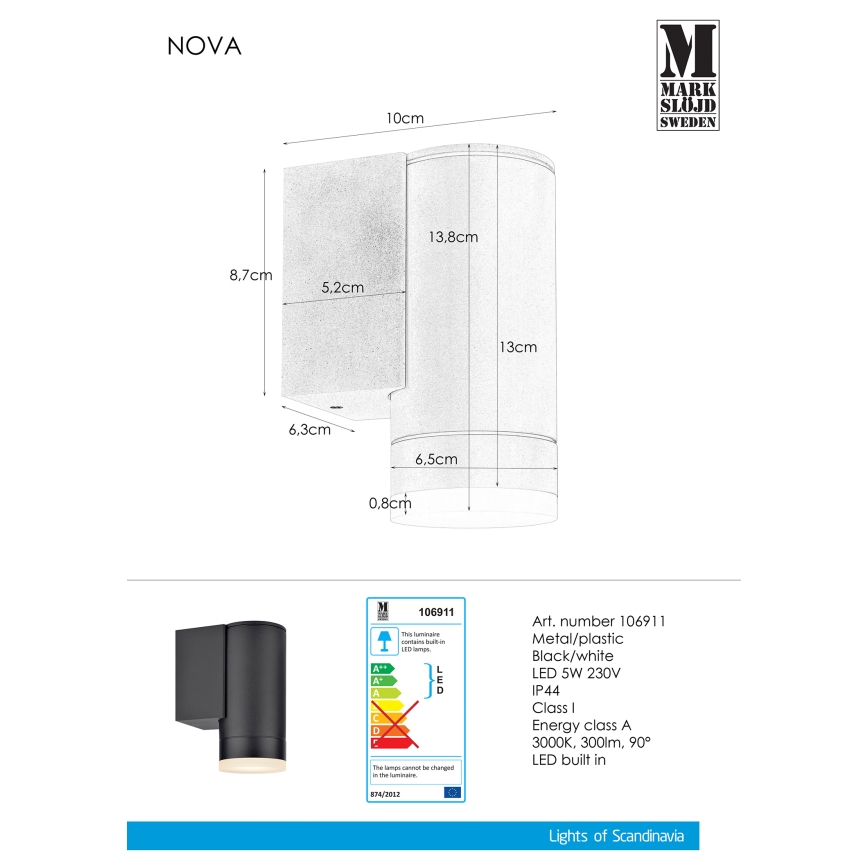 Markslöjd 106911 - LED Venkovní nástěnné svítidlo NOVA LED/8W/230V IP44