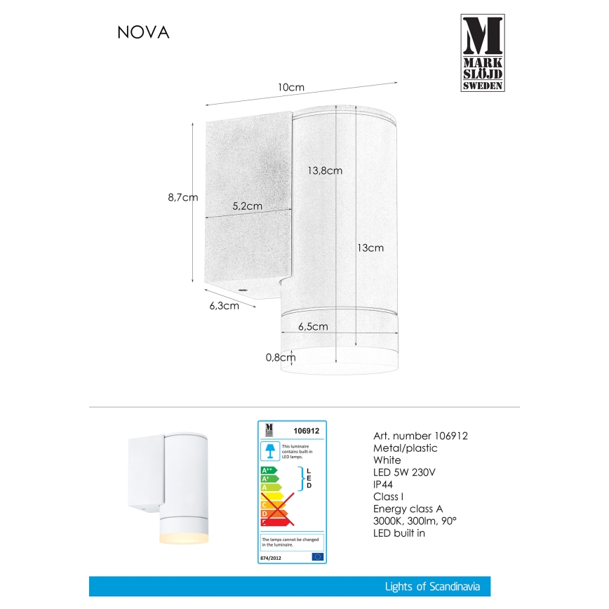 Markslöjd 106912 - LED Venkovní nástěnné svítidlo NOVA LED/8W/230V IP44