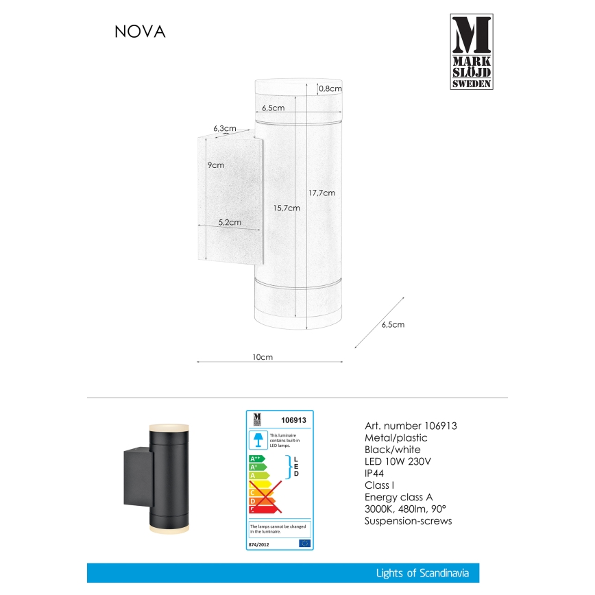 Markslöjd 106913 - LED Venkovní nástěnné svítidlo NOVA 2xLED/5,5W/230V IP44