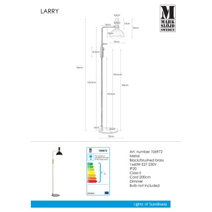 Markslöjd 106972 - Stmívatelná stojací lampa LARRY 1xE27/60W/230V černá/zlatá