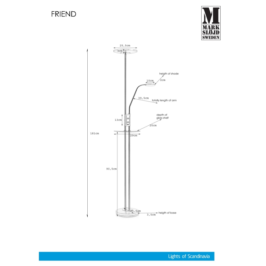 Markslöjd 107008 - LED Stmívatelná stojací lampa FRIEND LED/18W/230V + LED/5W