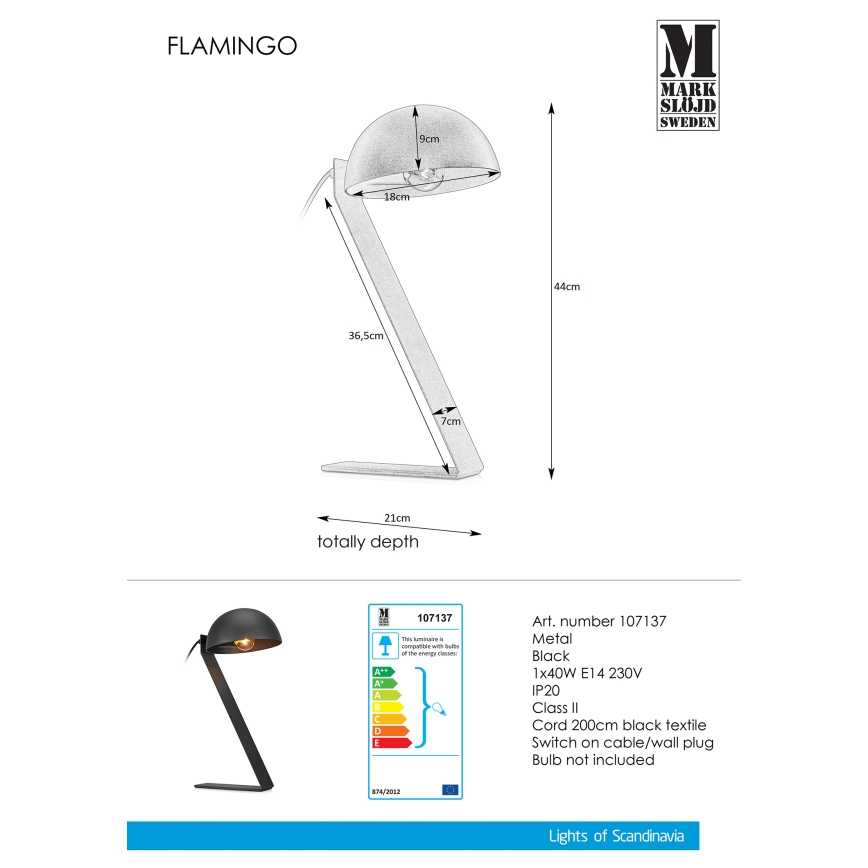 Markslöjd 107137 - Stolní lampa FLAMINGO 1xE14/40W/230V černá