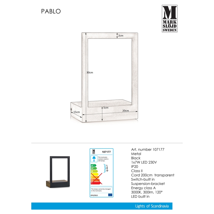 Markslöjd 107177 - LED Nástěnné svítidlo s rámečkem PABLO LED/7W/230V