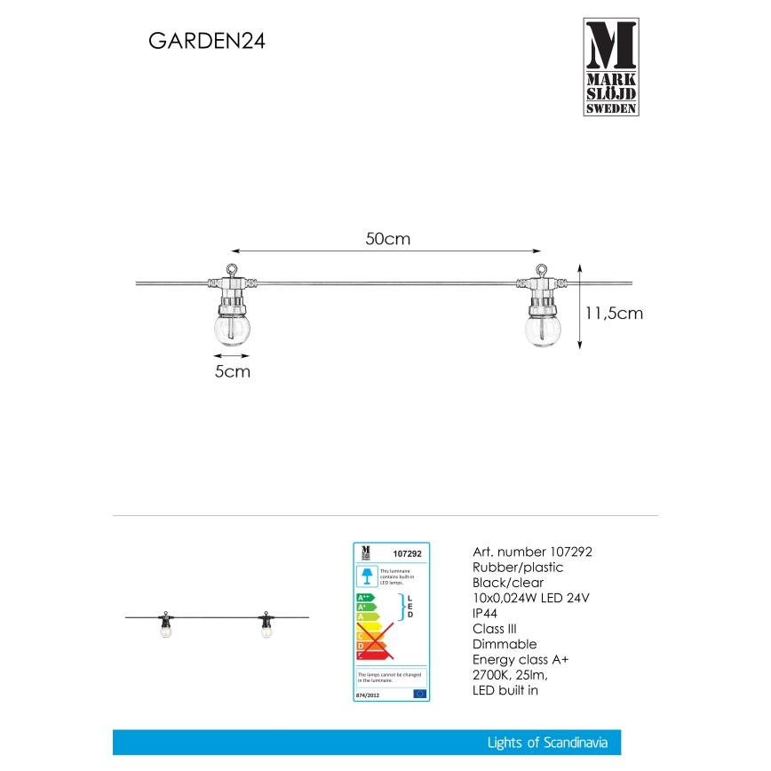 Markslöjd 107292 - LED Venkovní dekorační řetěz GIRLANDA GARDEN 10xLED 5,5m IP44