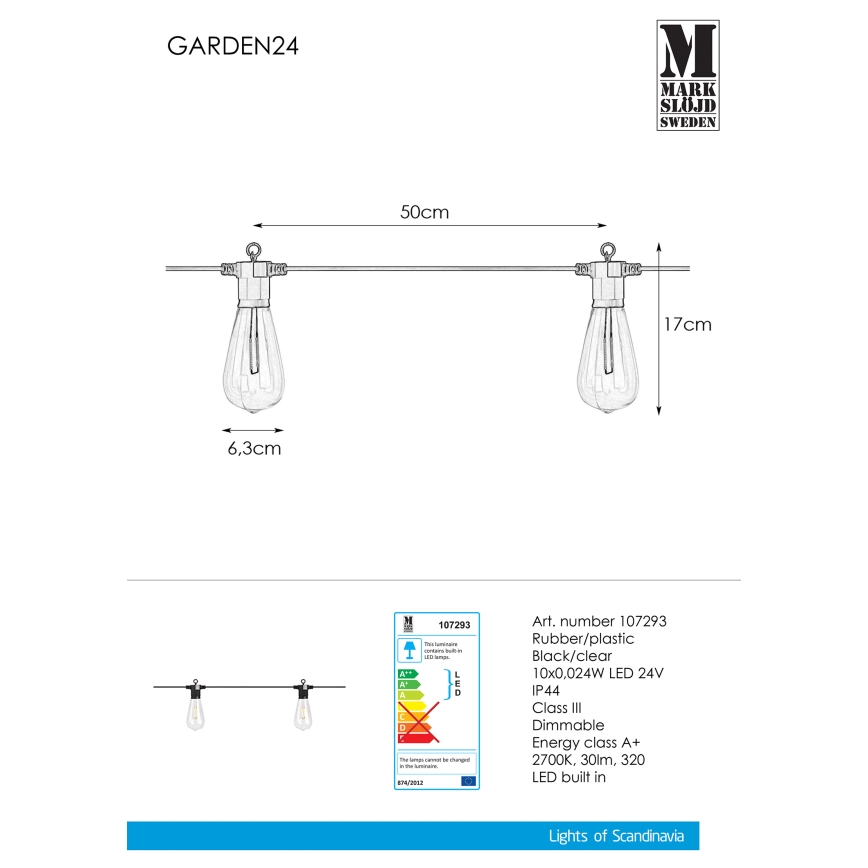 Markslöjd 107293 - LED Venkovní dekorační řetěz GIRLANDA GARDEN 10xLED 5,5m IP44