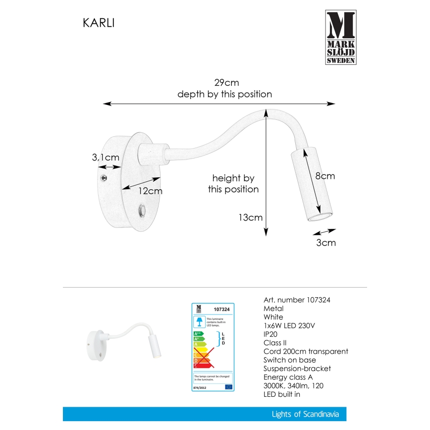 Markslöjd 107324 - LED Nástěnné svítidlo KARLI LED/6W/230V