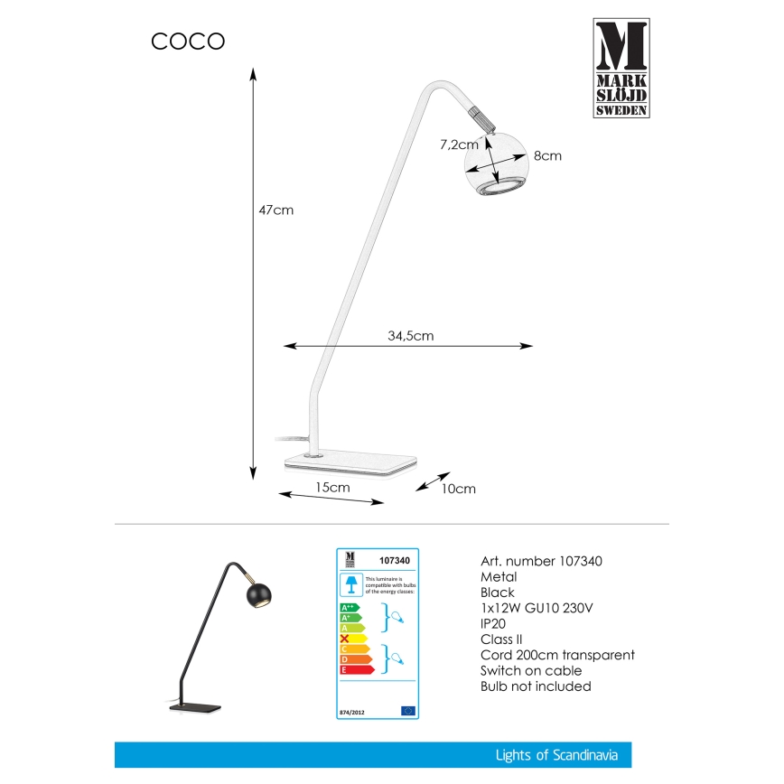 Markslöjd 107340 - Stolní lampa COCO 1xGU10/12W/230V