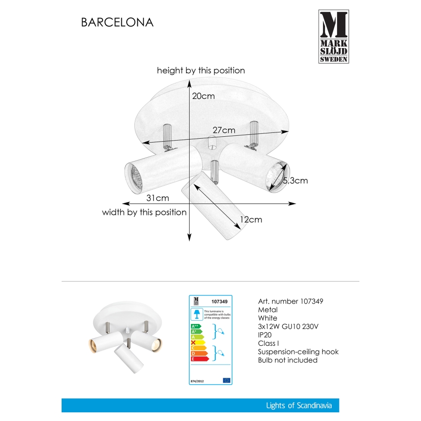 Markslöjd 107349 - Bodové svítidlo BARCELONA 3xGU10/12W/230V