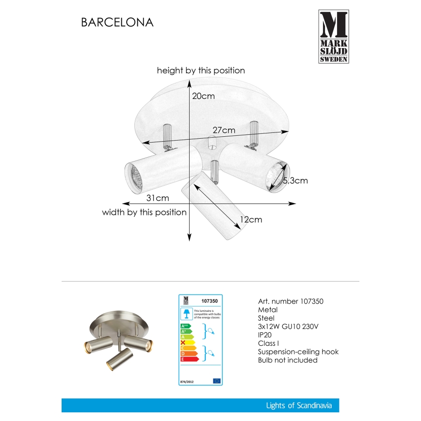 Markslöjd 107350 - Bodové svítidlo BARCELONA 3xGU10/12W/230V