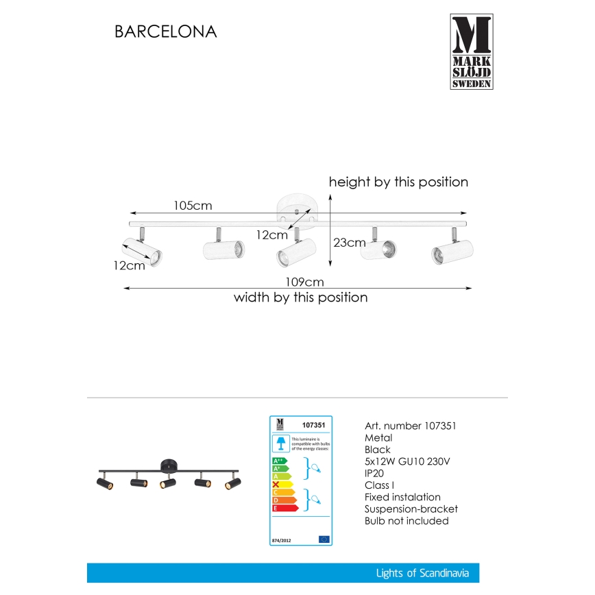 Markslöjd 107351 - Bodové svítidlo BARCELONA 5xGU10/12W/230V