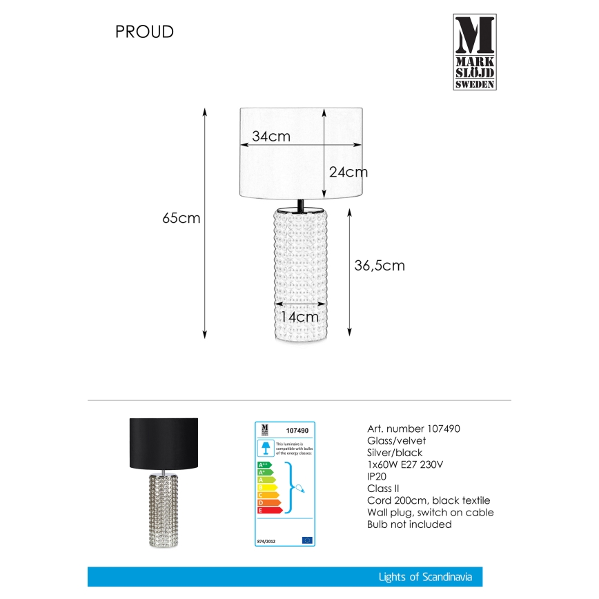 Markslöjd 107490 - Stolní lampa PROUD 1xE27/60W/230V