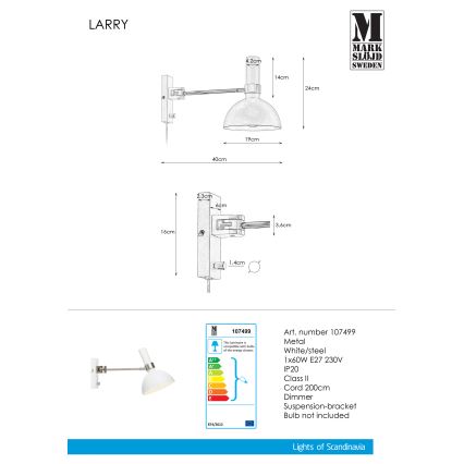 Markslöjd 107499 - Stmívatelné nástěnné svítidlo LARRY 1xE27/60W/230V
