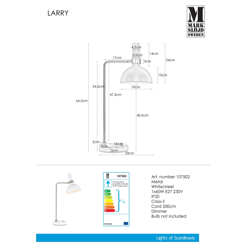 Markslöjd 107502 - Stmívatelná stolní lampa LARRY 1xE27/60W/230V