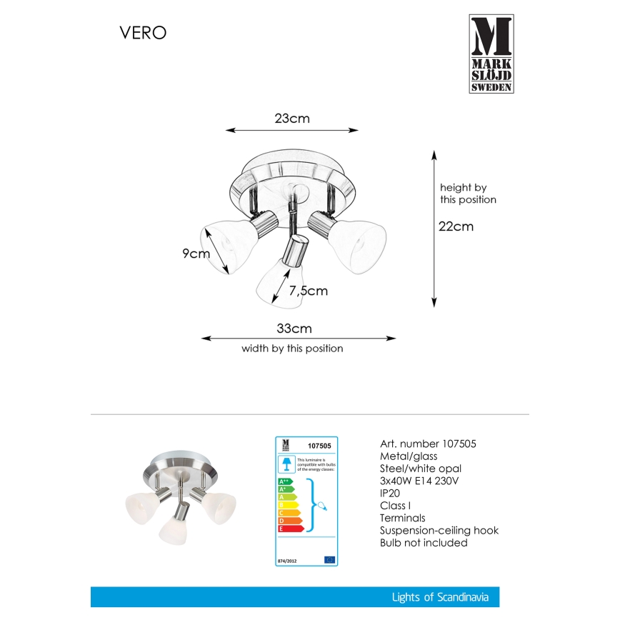 Markslöjd 107505 - Bodové svítidlo VERO 3xE14/40W/230V lesklý chrom