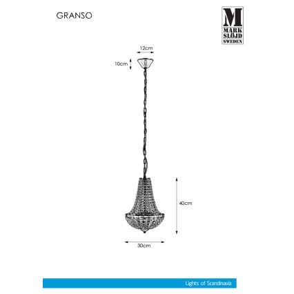 Markslöjd 107550 - Křišťálový koupelnový lustr na řetězu GRÄNSÖ 2xG9/20W/230V IP44