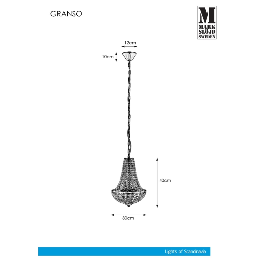 Markslöjd 107550 - Křišťálový koupelnový lustr na řetězu GRÄNSÖ 2xG9/20W/230V IP44