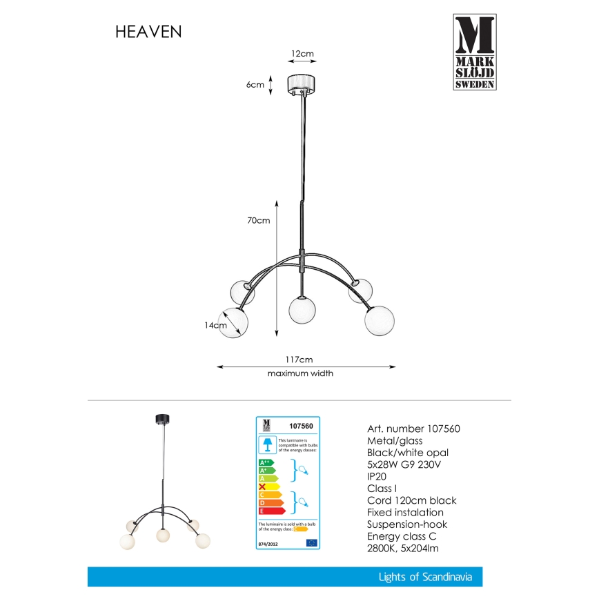 Markslöjd 107560 - Lustr na lanku HEAVEN 5xG9/28W/230V