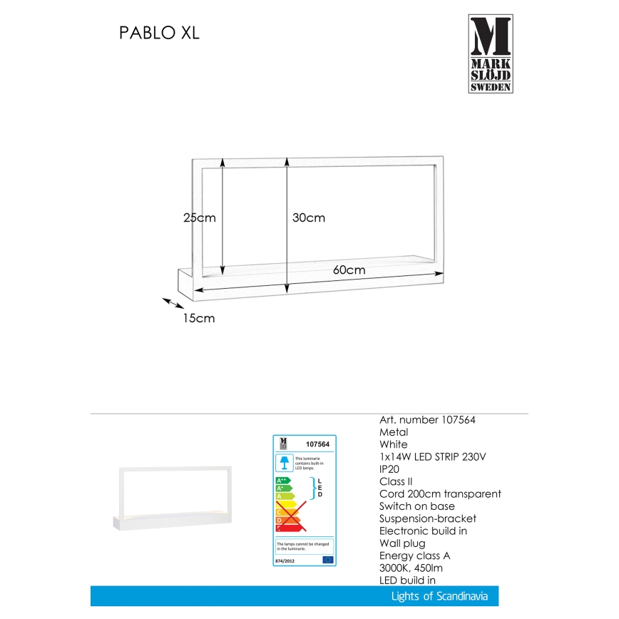 Markslöjd 107564 - LED Nástěnné svítidlo s rámečkem PABLO LED/14W/230V
