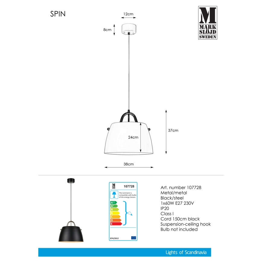 Markslöjd 107728 - Lustr na lanku SPIN 1xE27/60W/230V