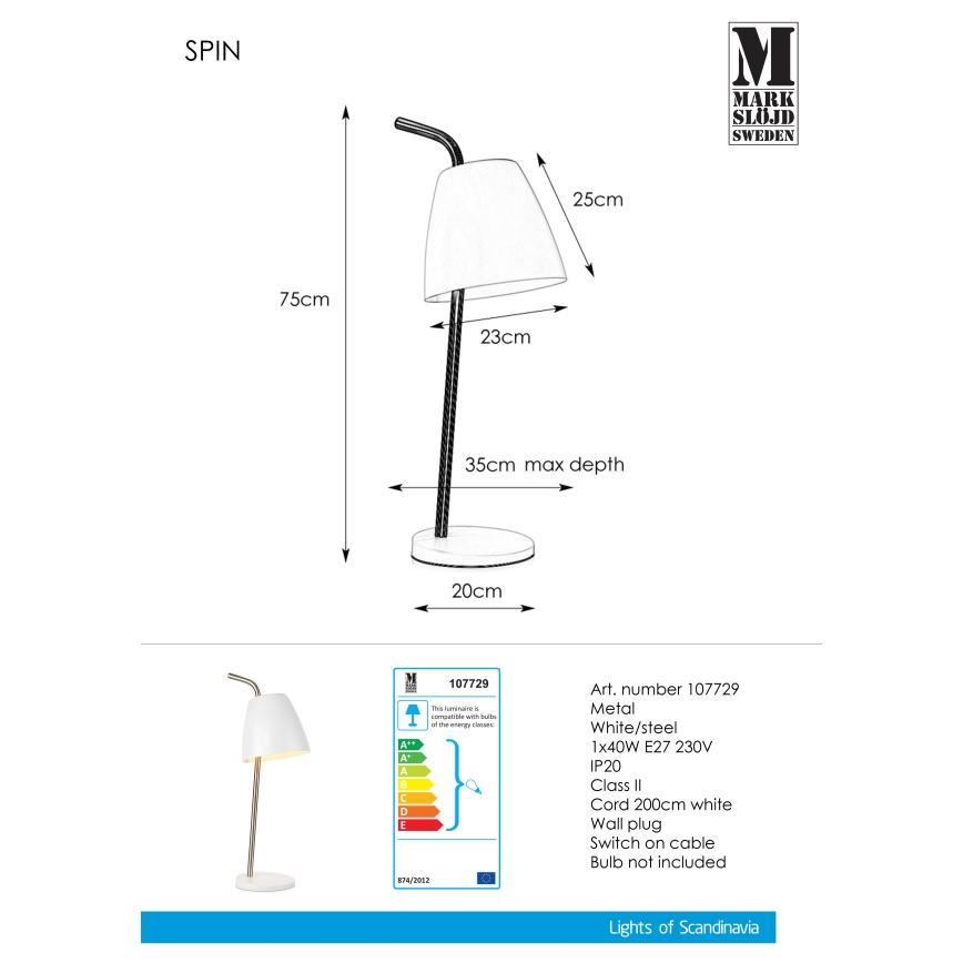 Markslöjd 107729 - Stolní lampa SPIN 1xE27/40W/230V