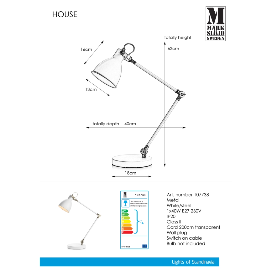 Markslöjd 107738 - Stolní lampa HOUSE 1xE27/40W/230V