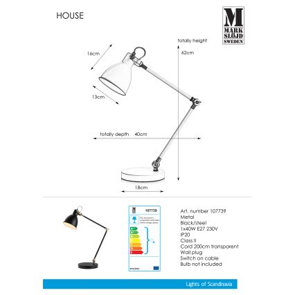 Markslöjd 107739 - Stolní lampa HOUSE 1xE27/40W/230V