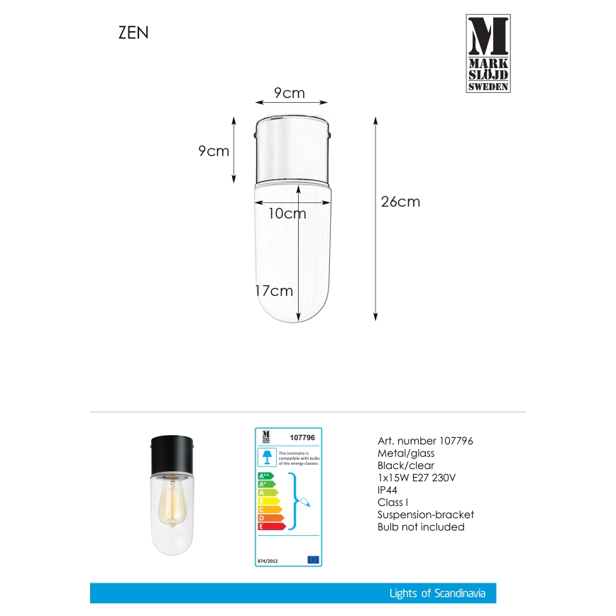 Markslöjd 107796 - Koupelnové stropní svítidlo ZEN 1xE27/15W/230V IP44