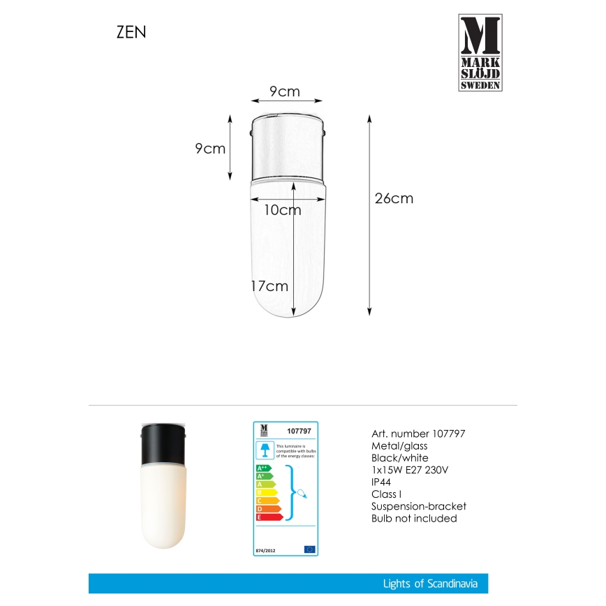 Markslöjd 107797 - Koupelnové stropní svítidlo ZEN 1xE27/15W/230V IP44