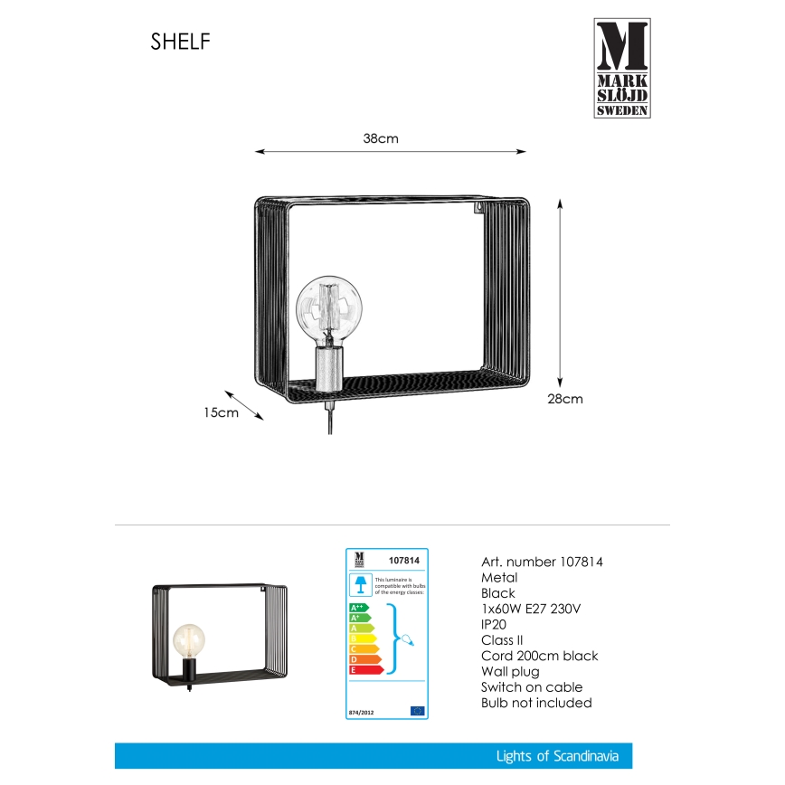 Markslöjd 107814 - Nástěnné svítidlo SHELF 1xE27/60W/230V