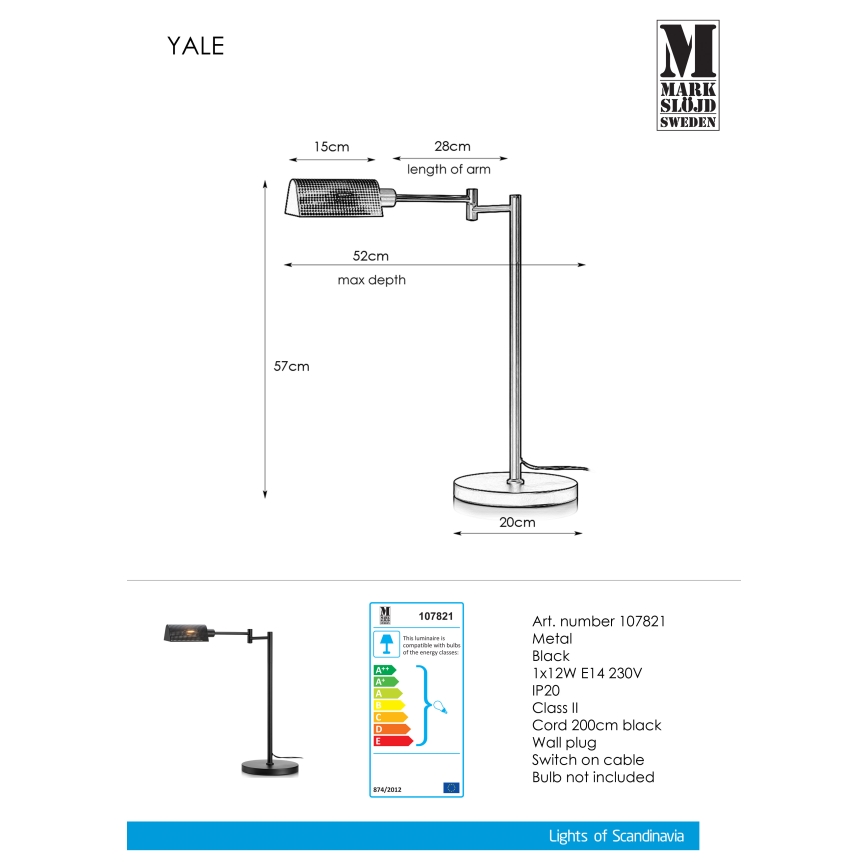 Markslöjd 107821 - Stolní lampa YALE 1xE14/12W/230V