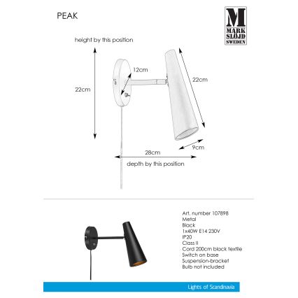 Markslöjd 107898 - Nástěnná lampička PEAK 1xE14/40W/230V