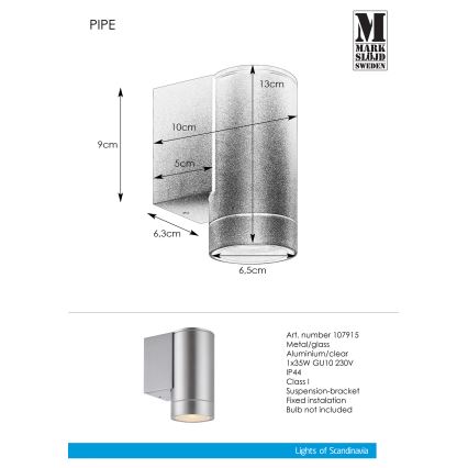 Markslöjd 107915 - Venkovní nástěnné svítidlo PIPE 1xGU10/35W/230V IP44