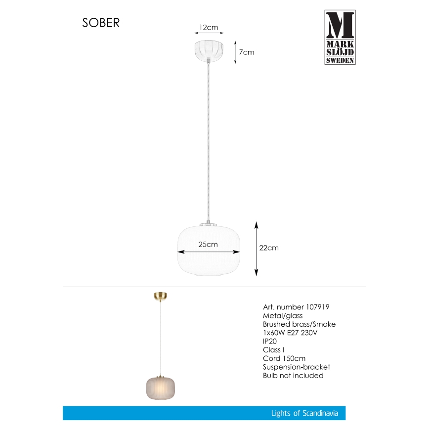 Markslöjd 107919 - Lustr na lanku SOBER 1xE27/20W/230V