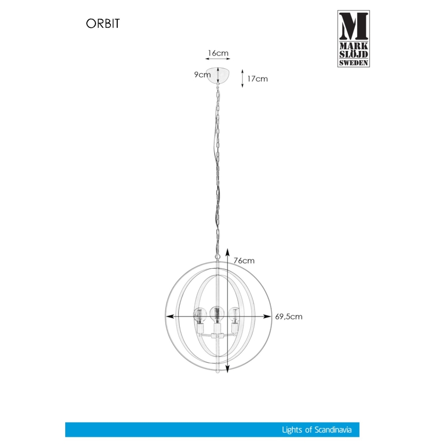 Markslöjd 107941 - Lustr na řetězu ORBIT 3xE27/60W/230V