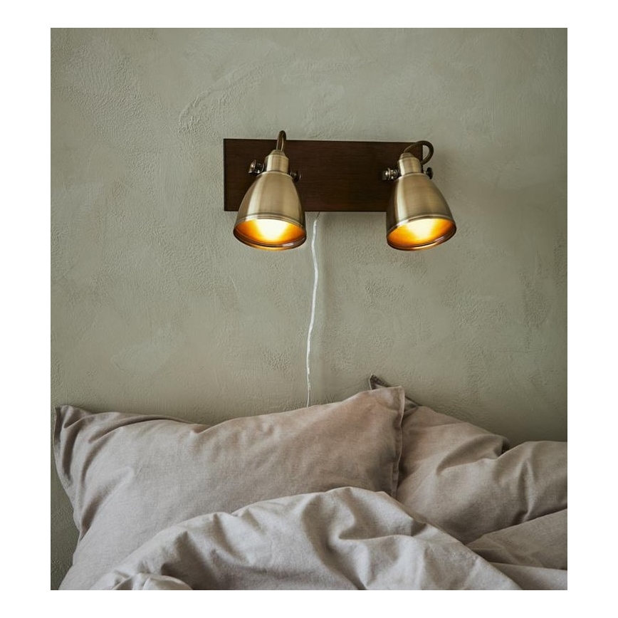 Markslöjd 108214 - Nástěnné bodové svítidlo NATIVE 2xE14/18W/230V mosaz/hnědá